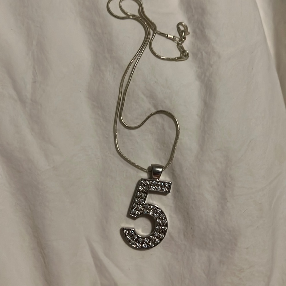 COCO NO 5 STERLING SILVER & RHINESTONE CHAINED PENDANT NECKLACE